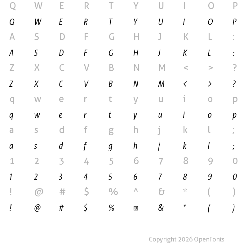 Character Map of TheSans Cd Trial SemiLight Italic