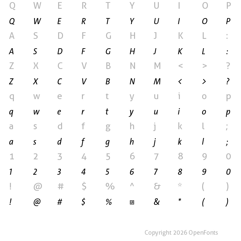 Character Map of TheSans SCd Trial Plain Italic