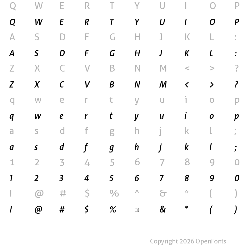 Character Map of TheSans SCd Trial SemiBold Italic