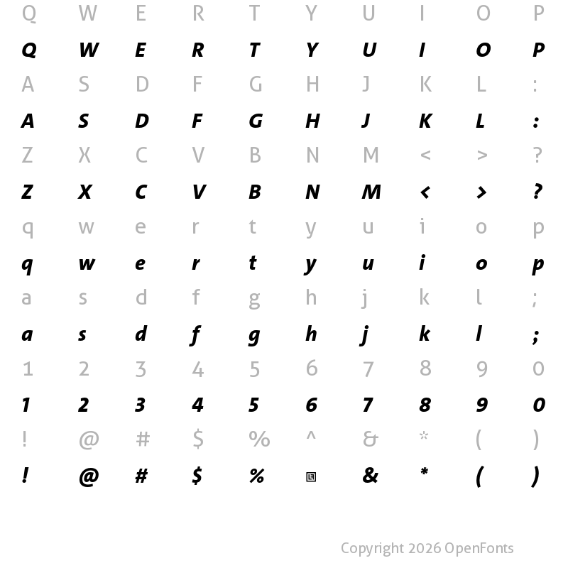 Character Map of TheSans Trial ExtraBold Italic