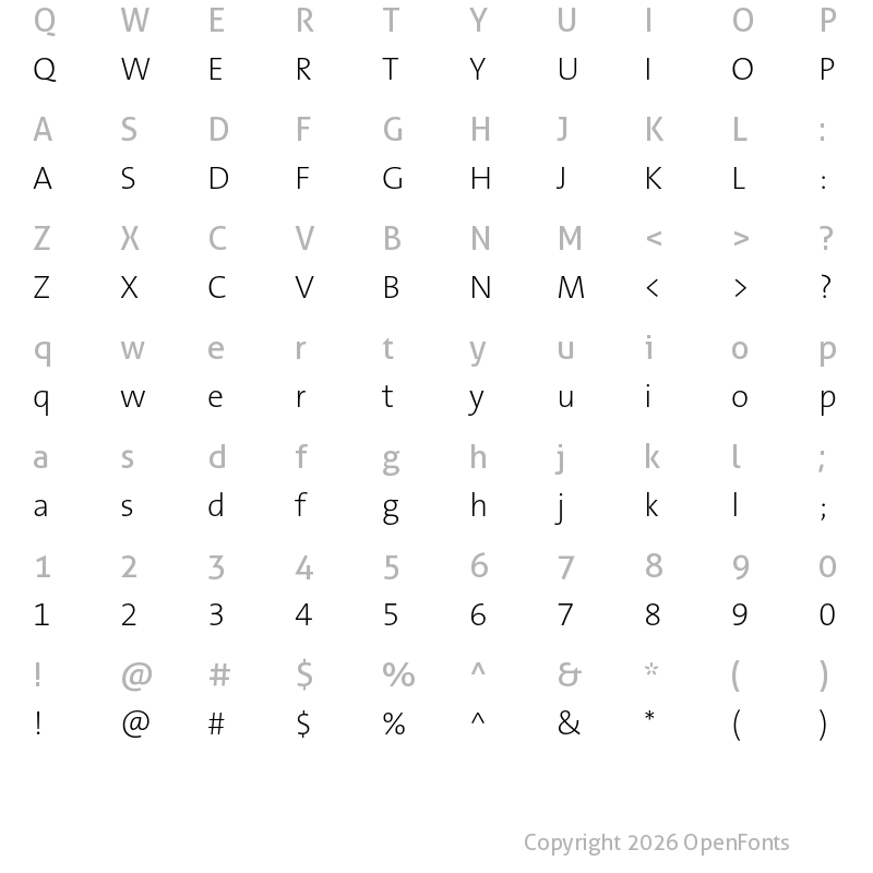 Character Map of TheSansB W2 ExtraLight