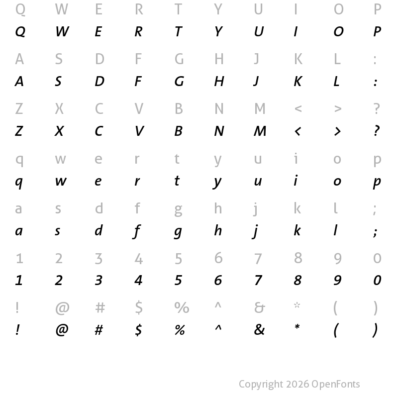 Character Map of TheSansB W6 SemiBold Italic