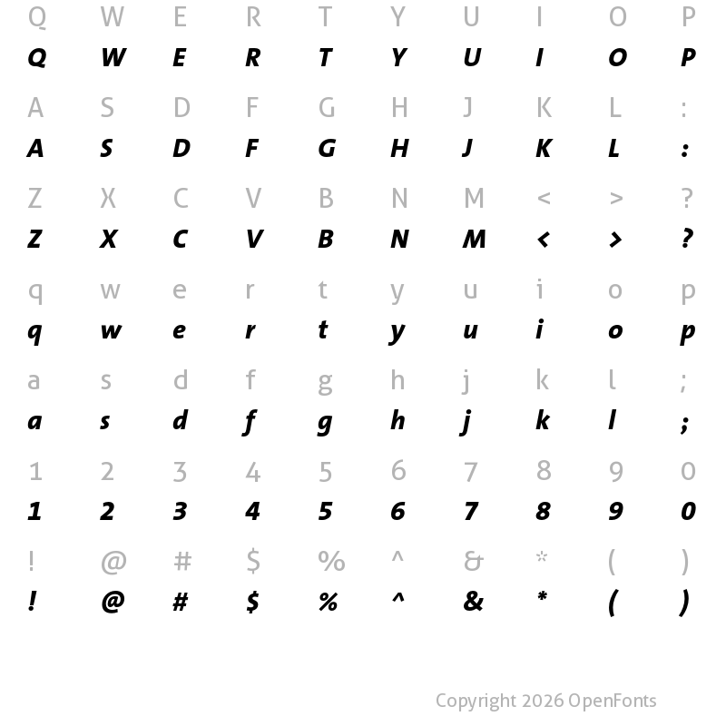 Character Map of TheSansB W8 ExtraBold Italic