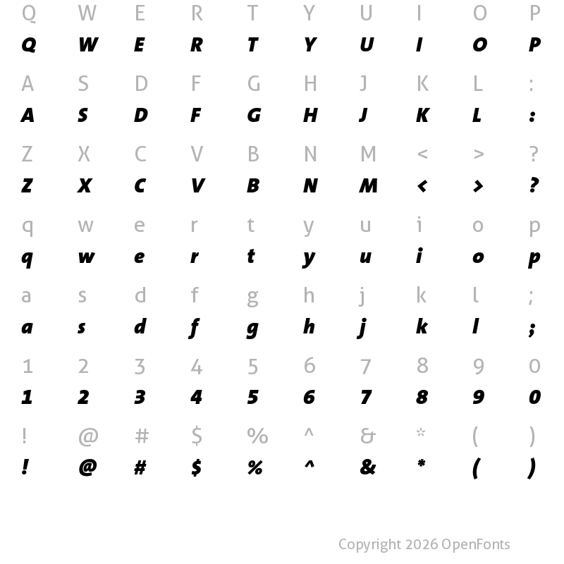 Character Map of TheSansB W9 Black Italic