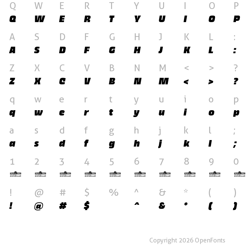 Character Map of Thicker Trial Black Slanted