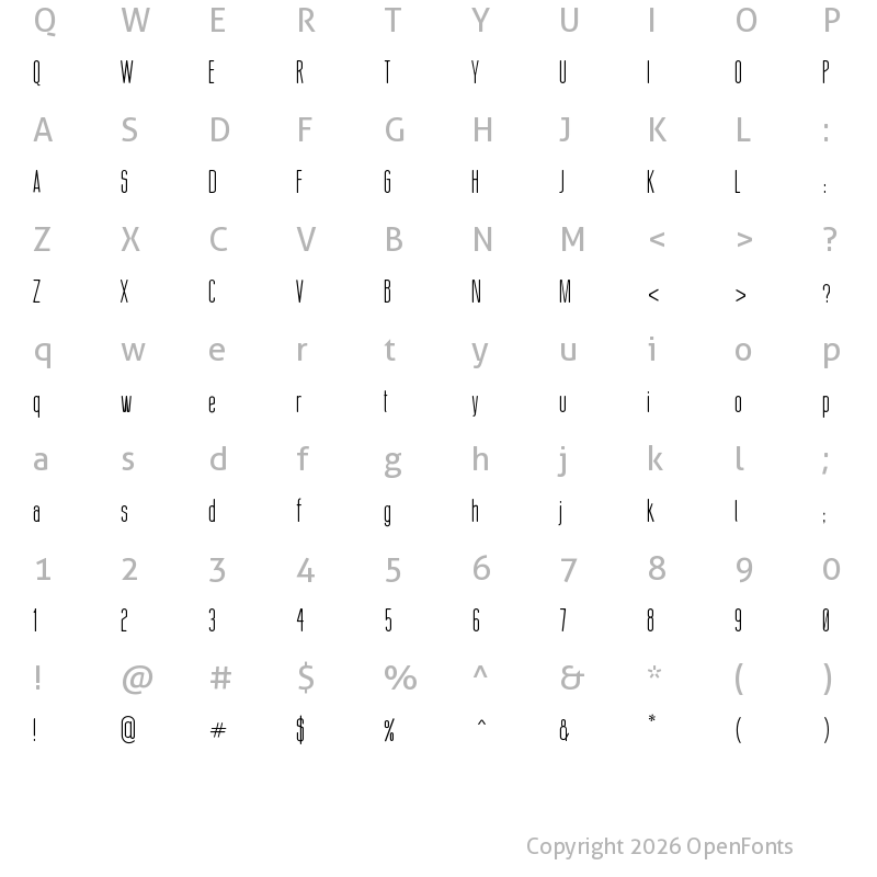 Character Map of Thin Cool Regular