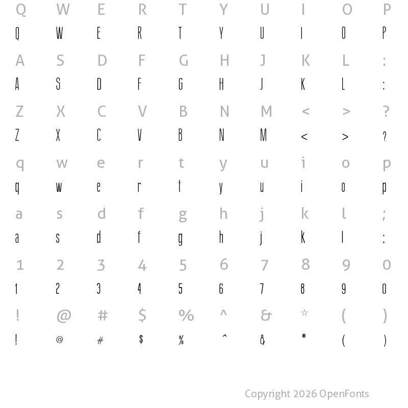 Character Map of Thin Design Regular