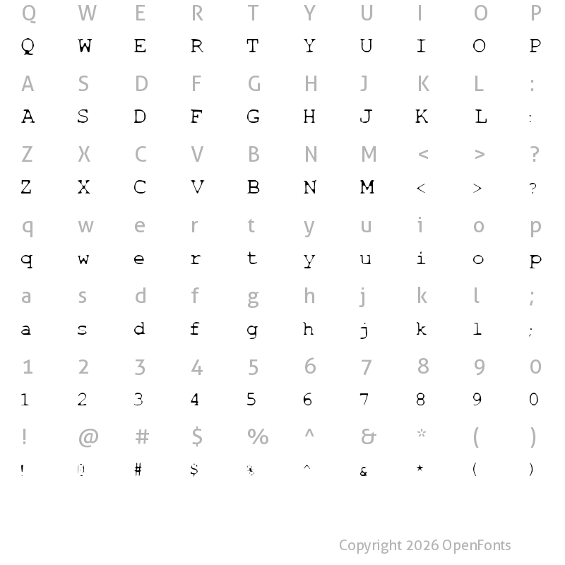 Character Map of Thinbaby Regular