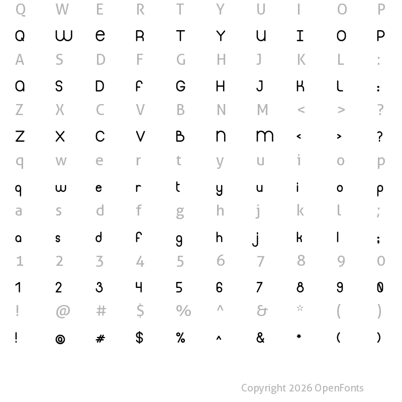 Character Map of Thinfont-Bold Regular