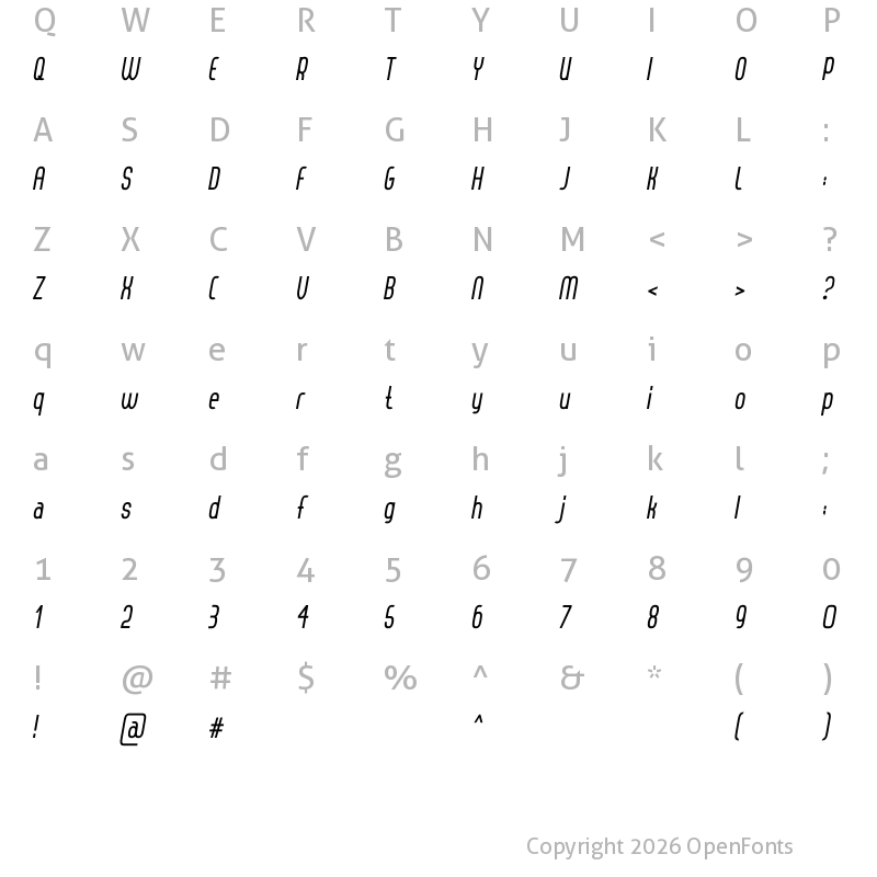 Character Map of Thorup Sans Bold Italic Bold Italic