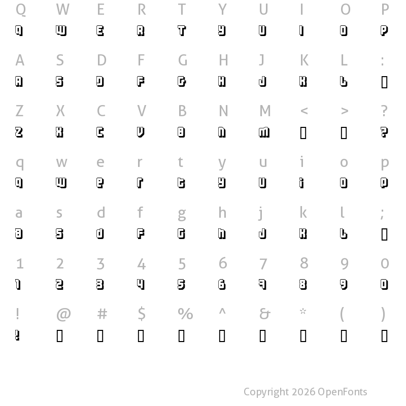 Character Map of Three the Hard way shadowed Regular
