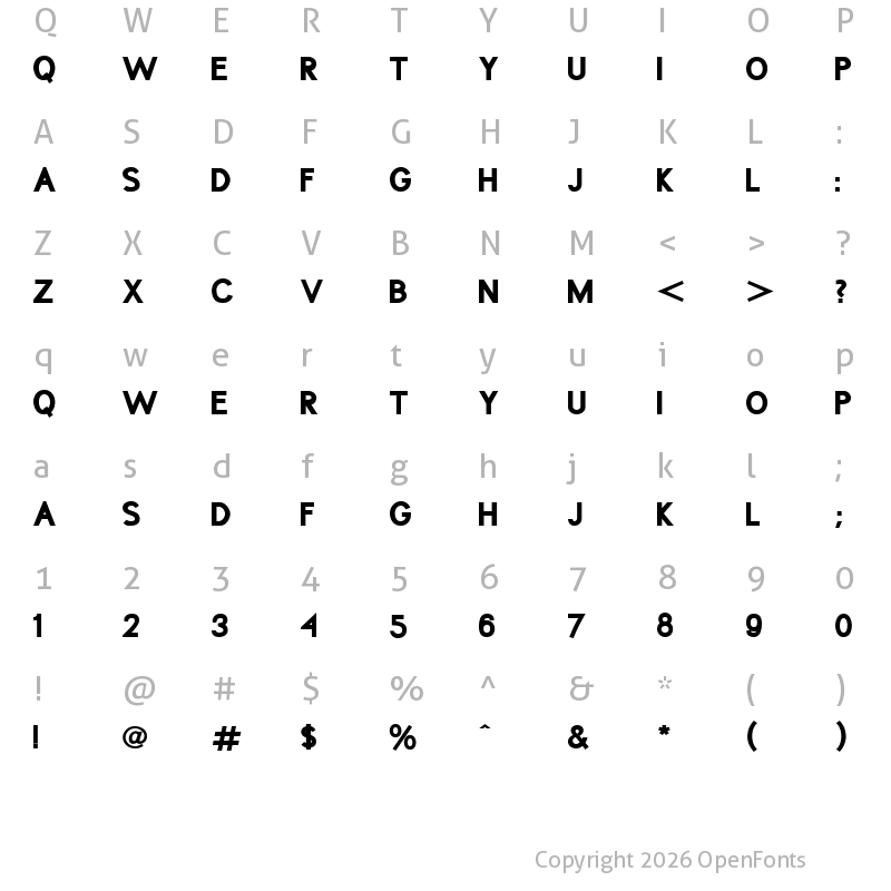 Character Map of ThreePointSix Roentgen Caps Bold