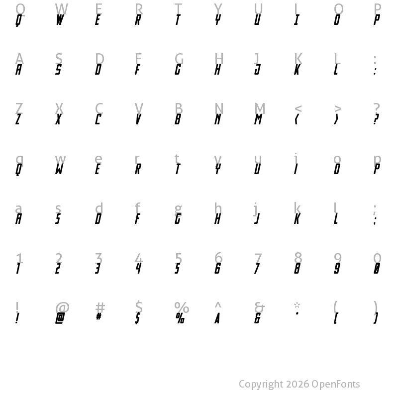 Character Map of Thunder Nova Bold Semi-Italic Regular