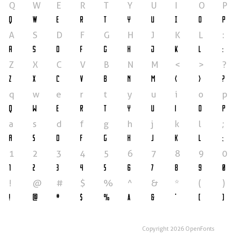 Character Map of Thunder Nova Compact Regular