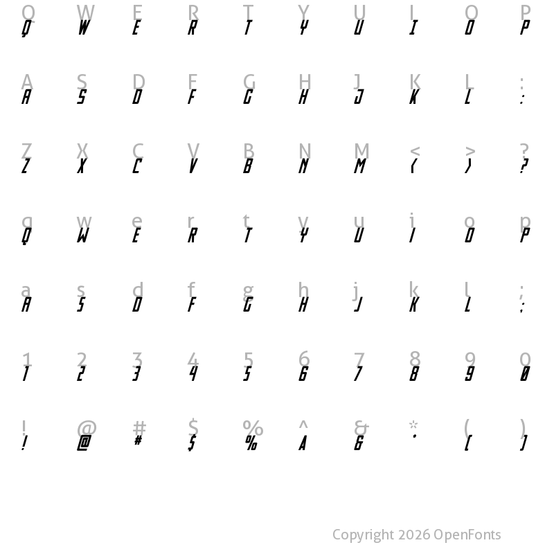 Character Map of Thunder Nova Semi-Bold Italic Regular