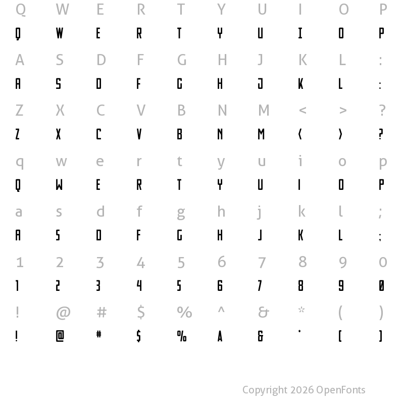 Character Map of Thunder Nova Spaced Regular
