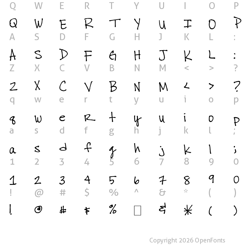 Character Map of thuys chicken scratch Regular