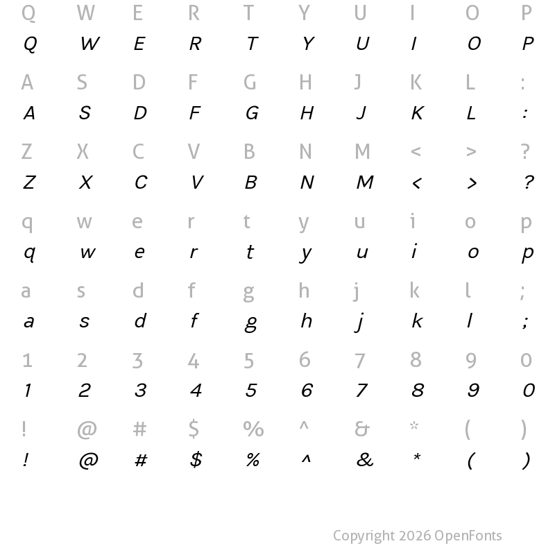 Character Map of Tikus Putih italic