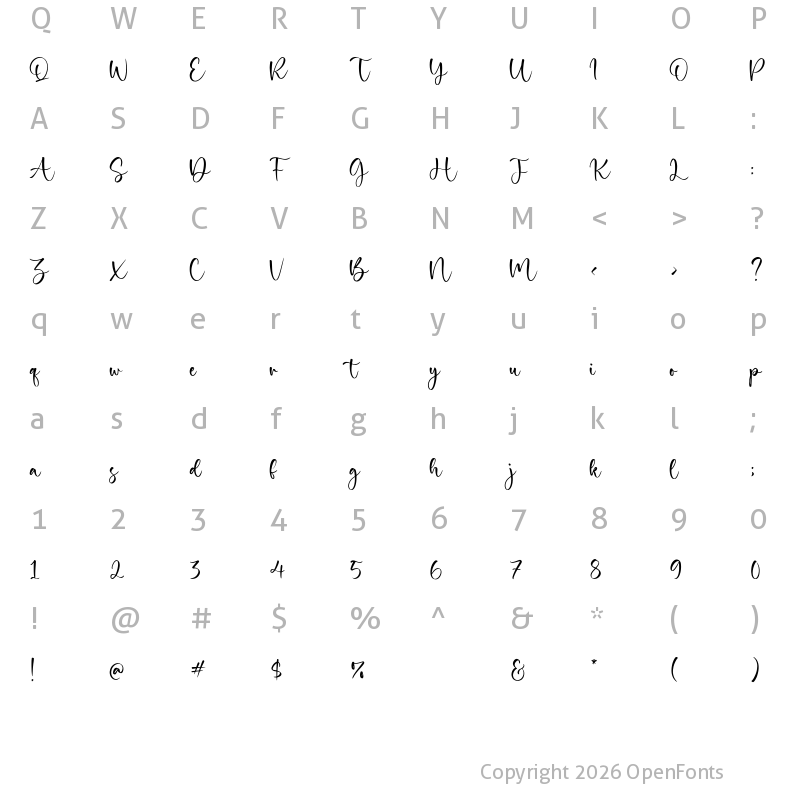 Character Map of Timberly Anthem Regular