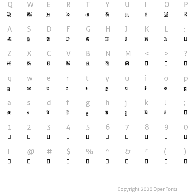 Character Map of Times New Omen Regular