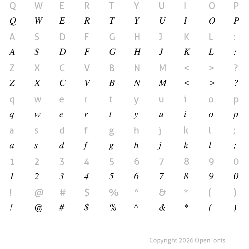 Character Map of Times Newer Roman Italic