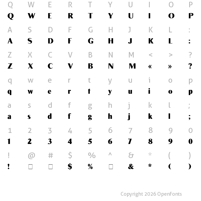Character Map of Times Sans Regular