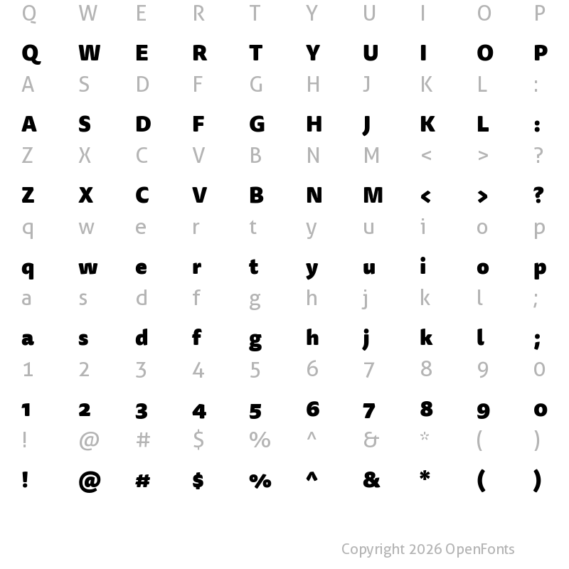 Character Map of Tisa Sans Pro Black Italic