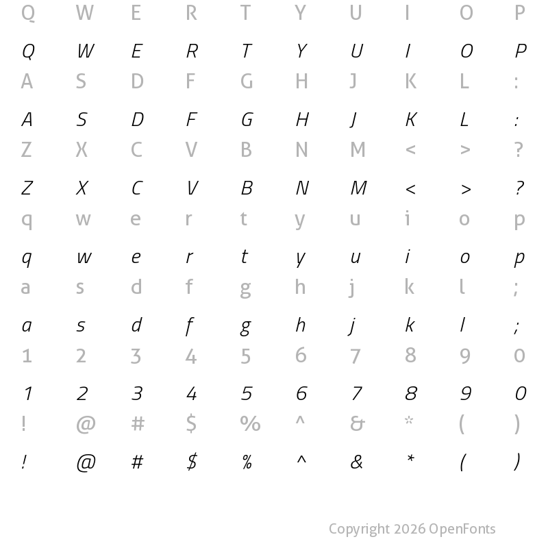 Character Map of Titillium Web Light Italic