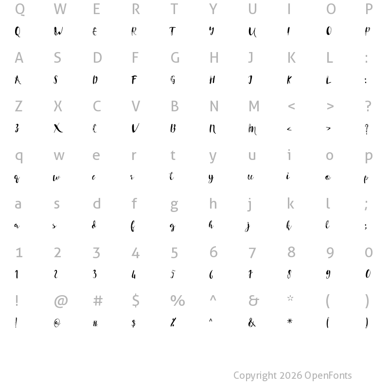 Character Map of titin script Regular