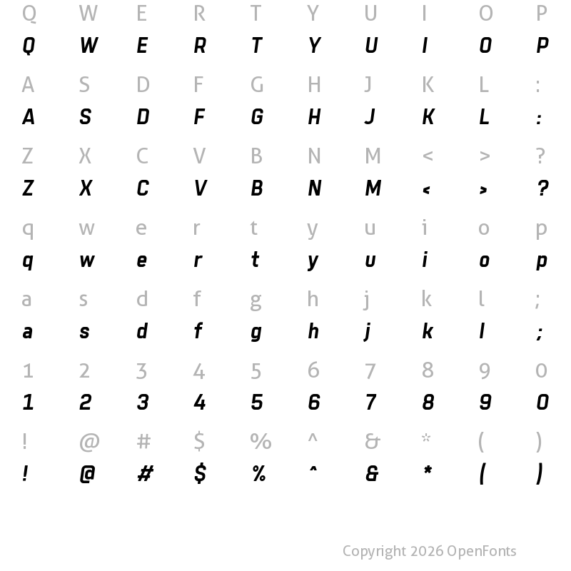 Character Map of Tomkin Bold Italic