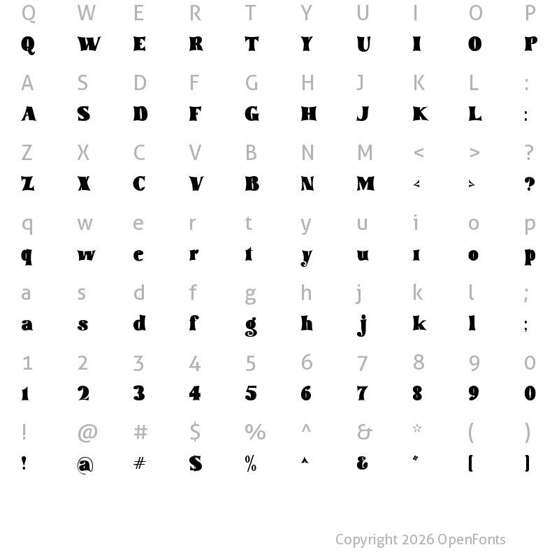 Character Map of tommy font bold Regular