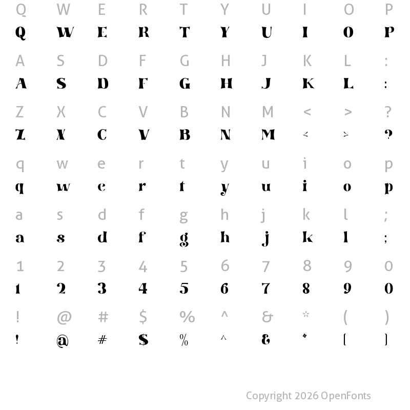 Character Map of tommy font thin Regular