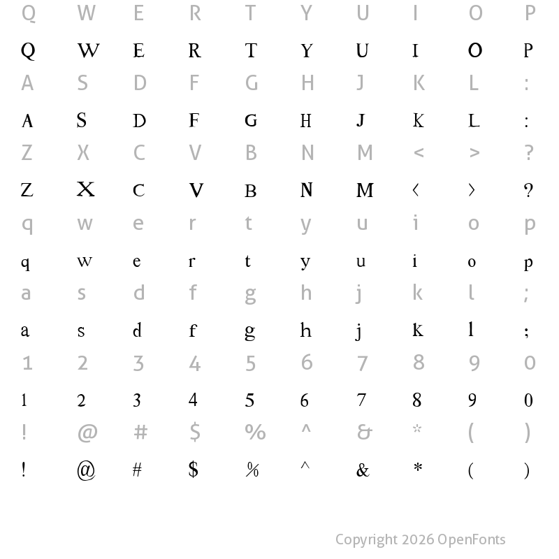 Character Map of Tom's New Roman Tom