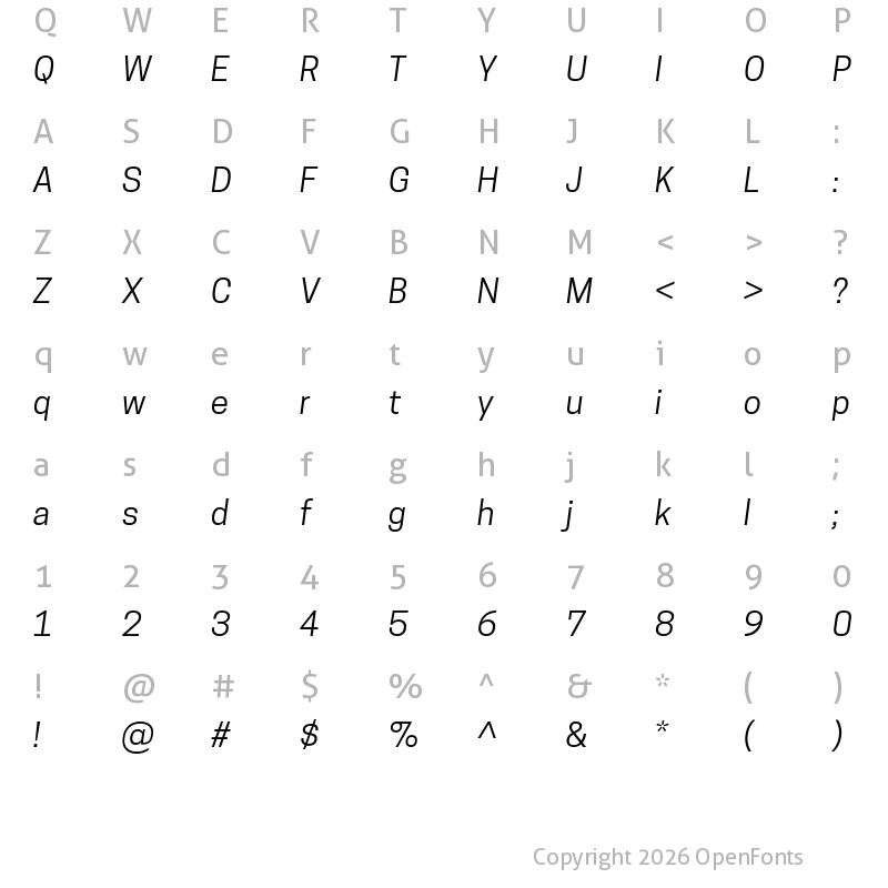 Character Map of Tonnelier Book Italic