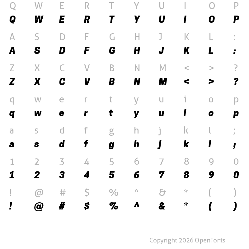 Character Map of Tonnelier Heavy Italic