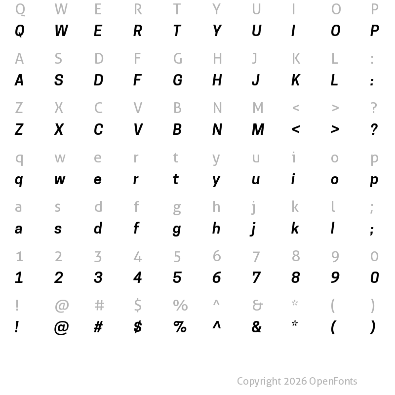 Character Map of Tonnelier Semibold Italic