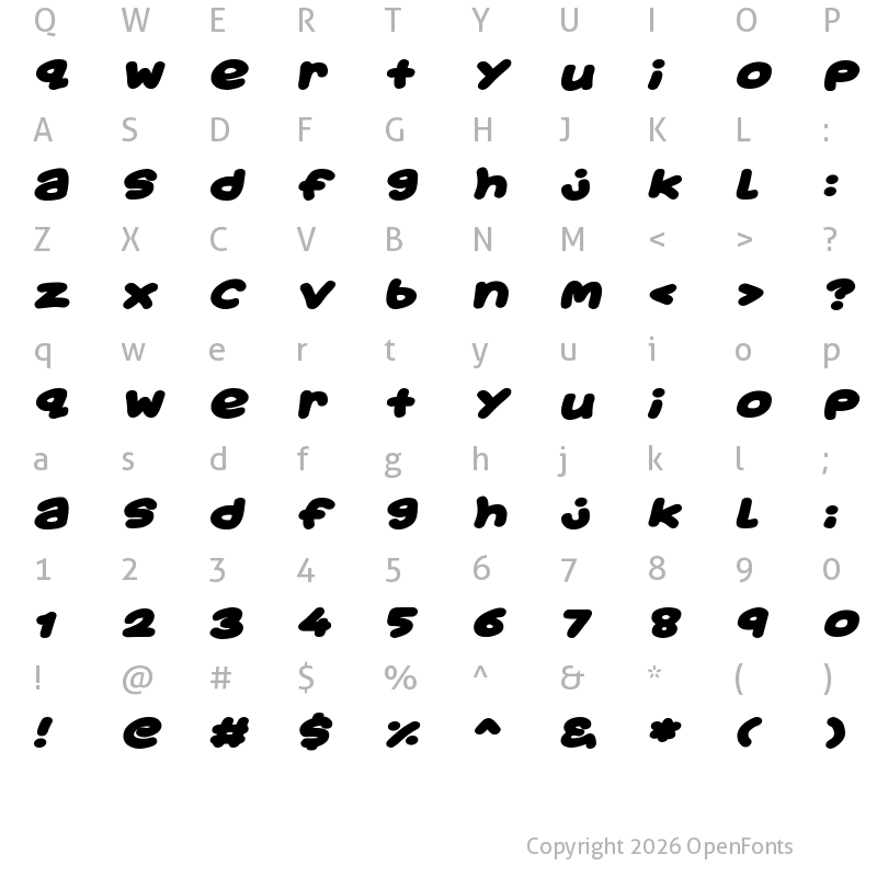 Character Map of Toon Balloon Italic