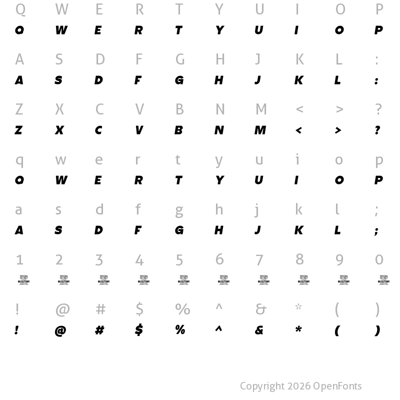 Character Map of Toony Sans PERSONAL USE Italic