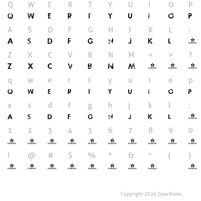 Character Map of TOSCA ZERO Regular