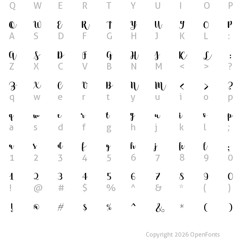 Character Map of TouchMe W05 Script Regular