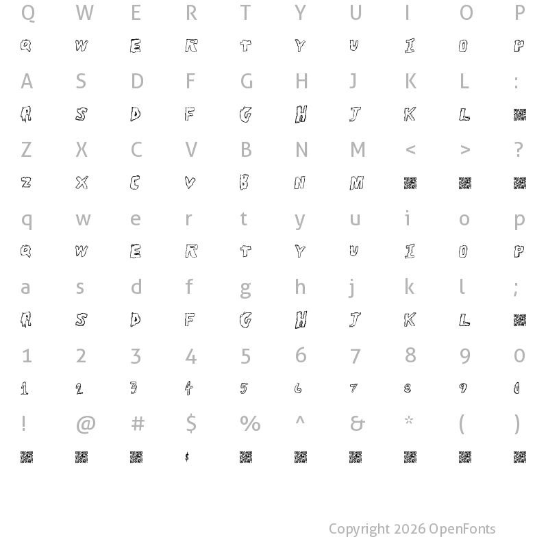 Character Map of ToughHorror Regular