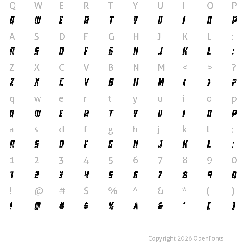 Character Map of Tower Ruins Condensed Italic Condensed Italic