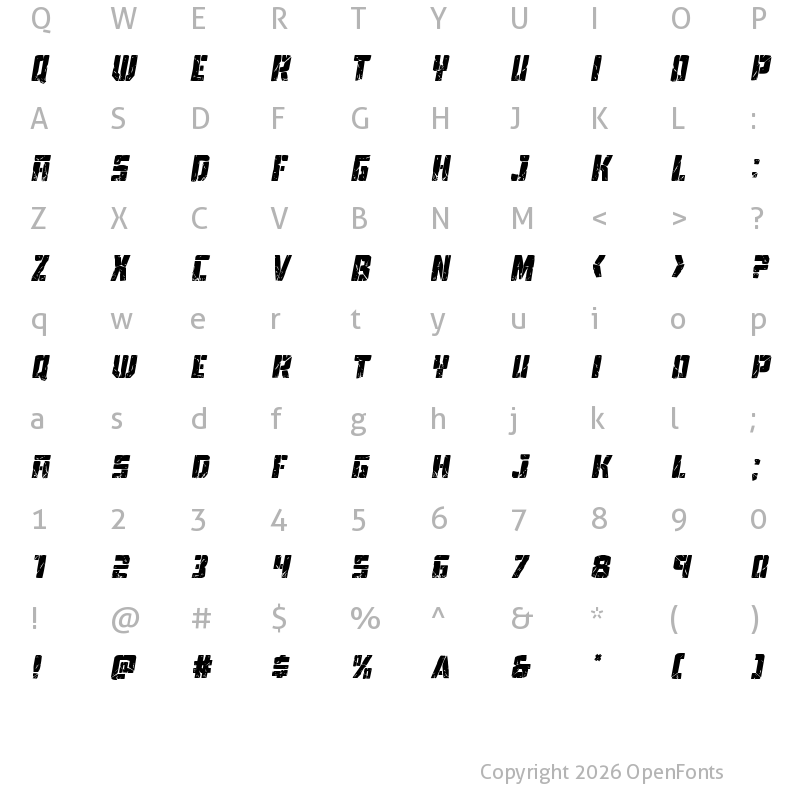 Character Map of Tower Ruins Drop-Case Italic Italic