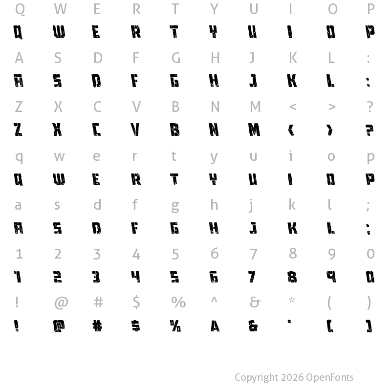 Character Map of Tower Ruins Leftalic Italic