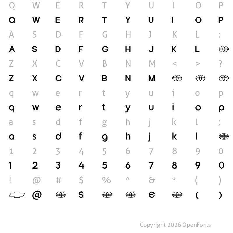 Character Map of Toyota Chevrolet Regular