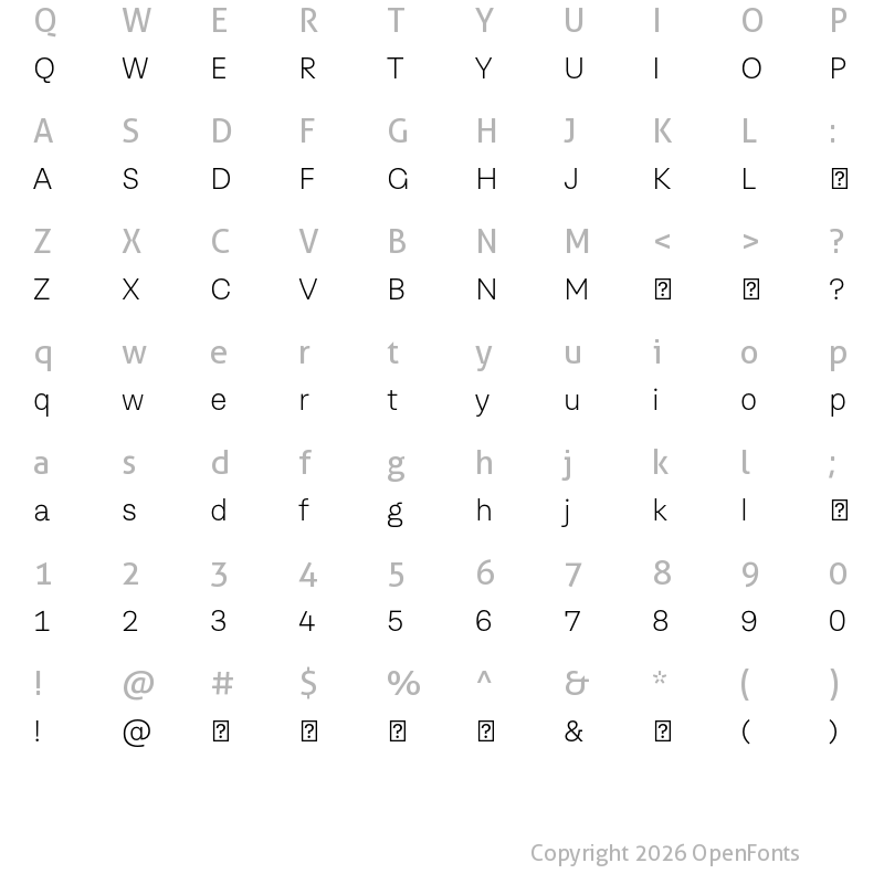 Character Map of TragicGrotesk Thin-Trial