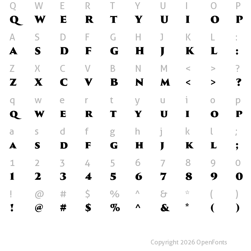 Character Map of Trajan Pro 3 Black