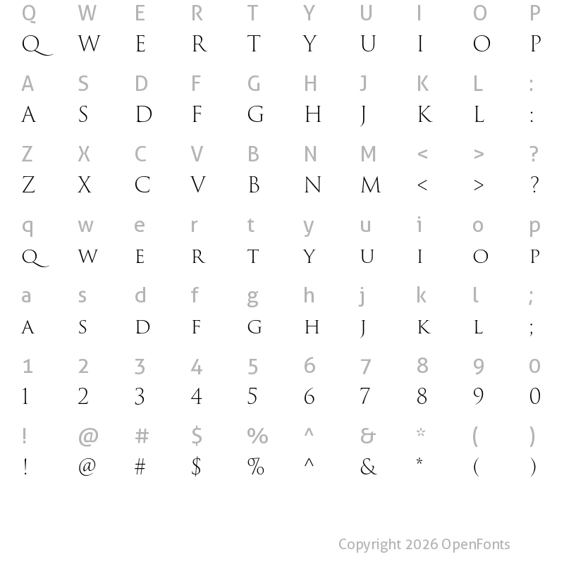 Character Map of Trajan Pro 3 Light