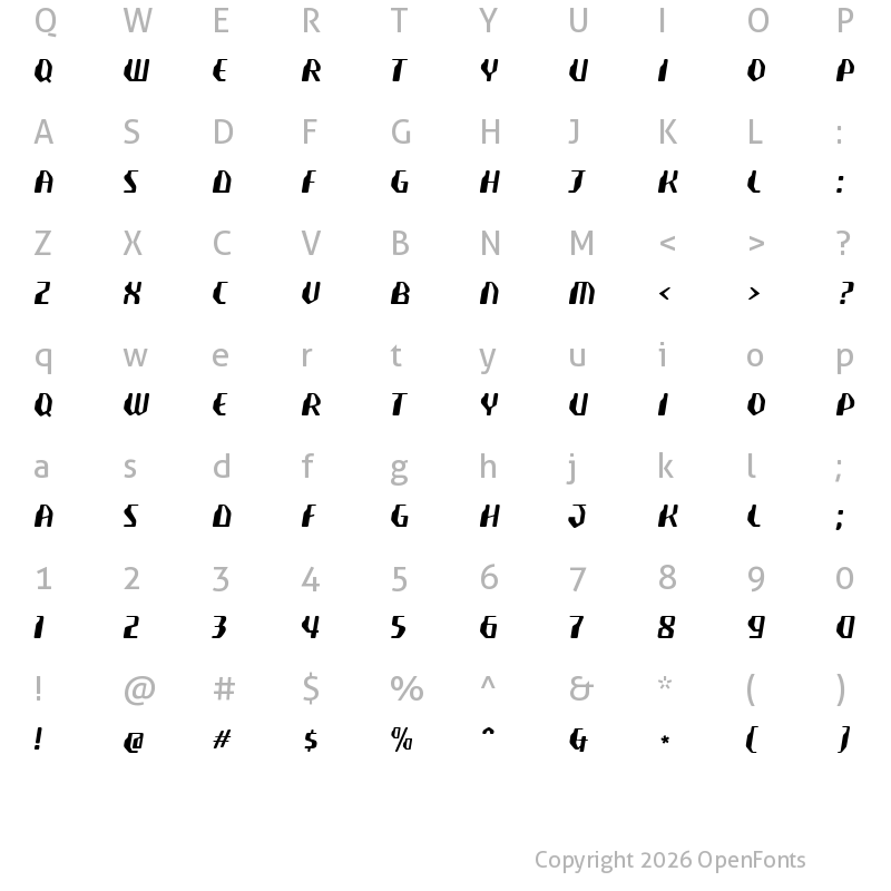 Character Map of Transistyr Regular