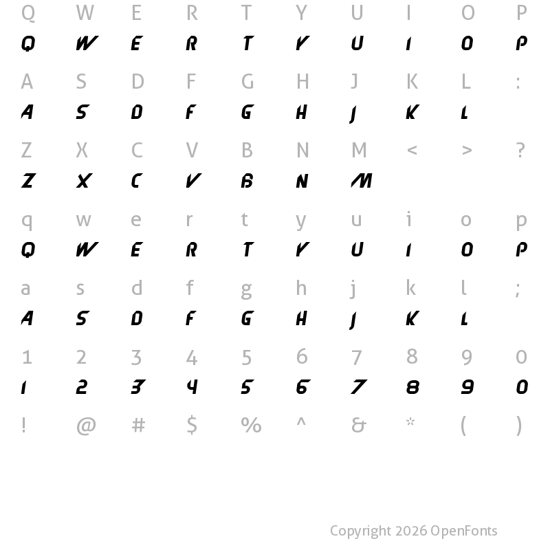 Character Map of Translator Italic